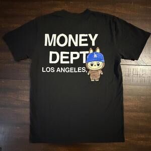 MONEY DEPT Los Angeles Monster LA Dodgers Blue Hat T-Shirt Black Medium